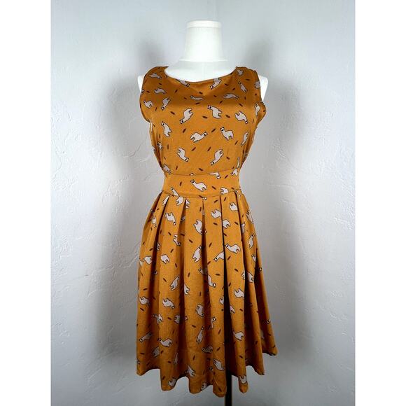DARLING LLAMA-PRINT MIDI DRESS in Marigold (WOMANS: Small) - Picture 1 of 12